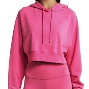 Alo Yoga Double Take Sweatshirt Hoodie Cropped Women L Pink Raglan Sleeve Cozy